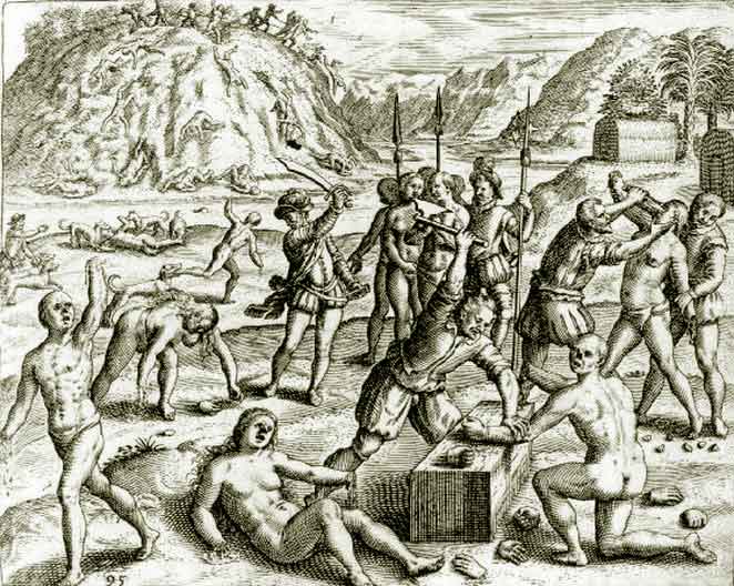 Christopher Columbus' Soldiers Chop the Hands off of Arawak Indians who Failed to Meet the Mining Quota